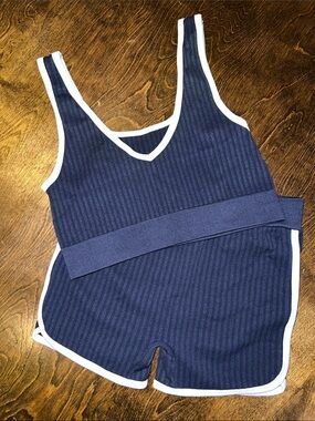 No Boundaries Navy Blue Ribbed athletic set with White Trim